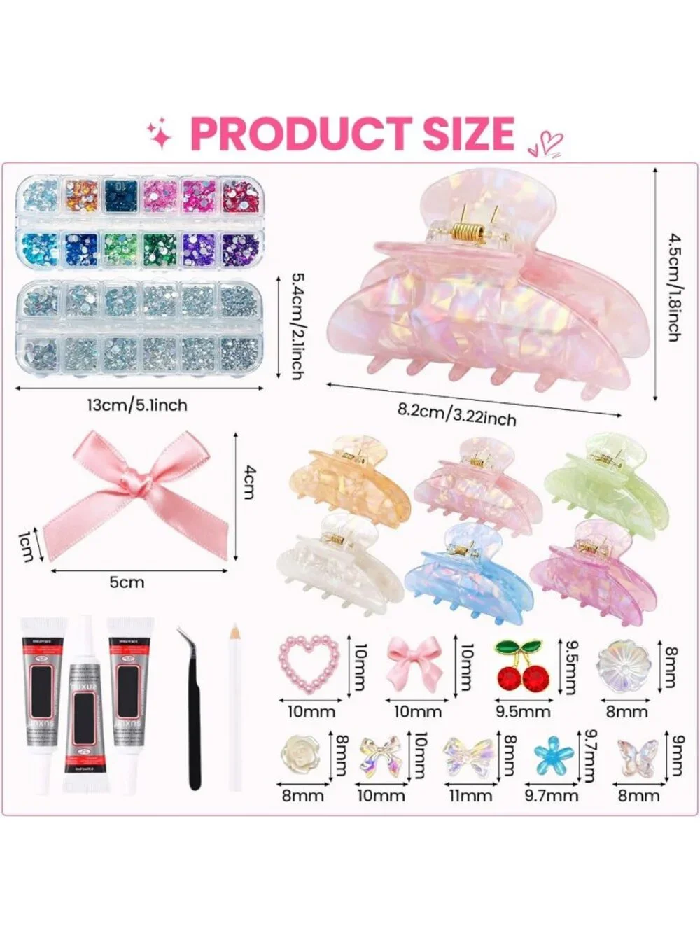 DIY Claw Clip Decorating Kit - 6 Acrylic Hair Clips with Rhinestones & Charms